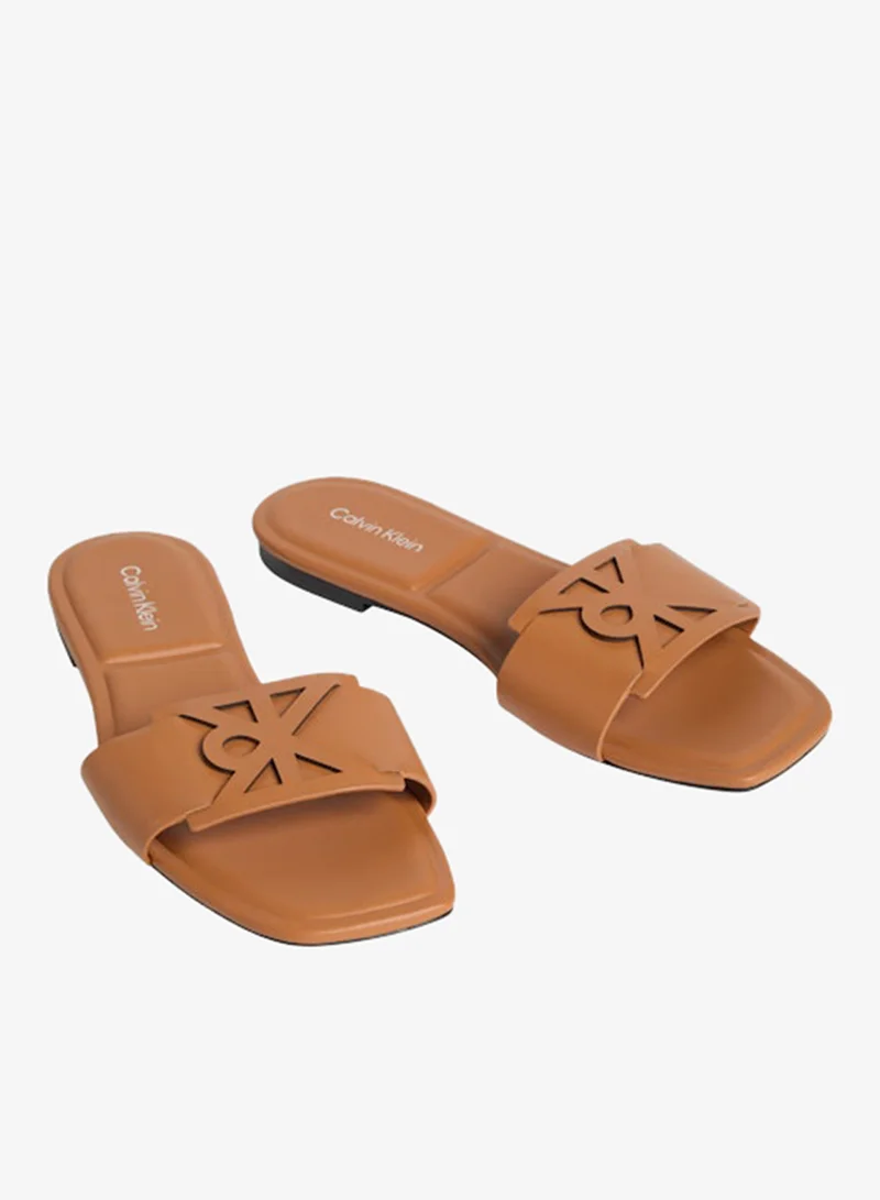 CALVIN KLEIN Amira - Leather Square Toe Flat Sandals